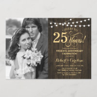 25th Anniversary with Photo - Rustic Wood Gold