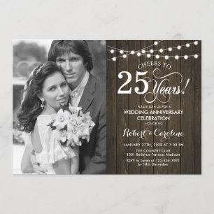 25th Anniversary with Photo - Rustic Wood Invitation