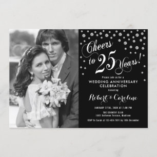 25th Anniversary with Photo - Silver White Black Invitation