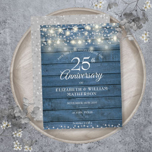 25th Anniversary Wood String Lights Save the Date Announcement Postcard