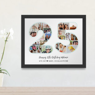 25th Birthday Anniversary Number 25 Photo Collage Poster