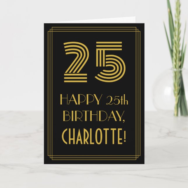 25th Birthday: Art Deco Inspired Look "25" & Name Card (Front)