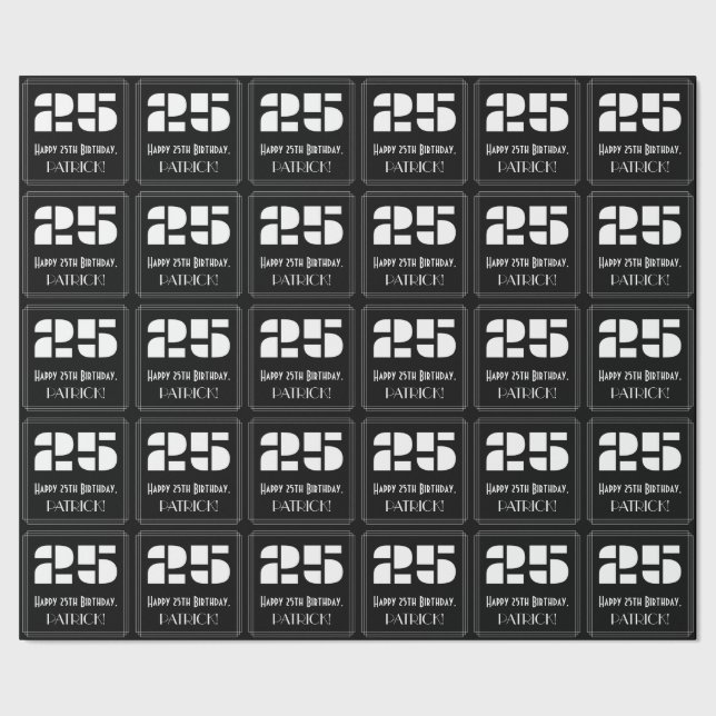 25th Birthday: Art Deco Inspired Look "25" & Name Wrapping Paper (Seam)