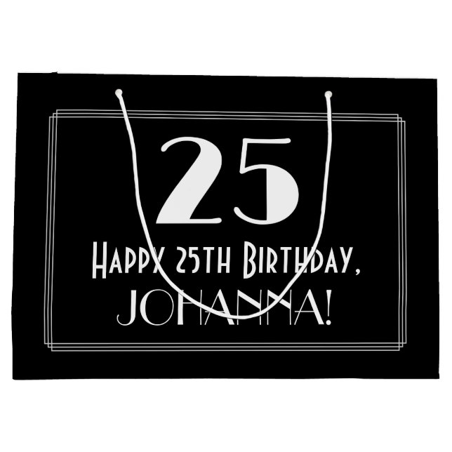 25th Birthday: Art Deco Inspired Style "25", Name Large Gift Bag (Back)