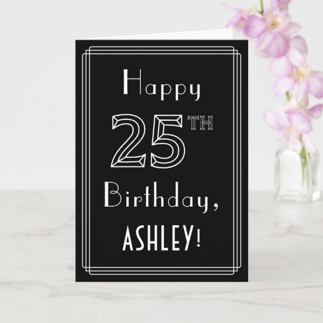 25th Birthday: Art Deco Style # 25 & Custom Name Card (Orchid)