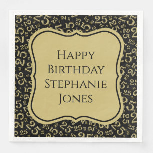 25th Birthday Black/Gold Bracket Number Pattern Napkin