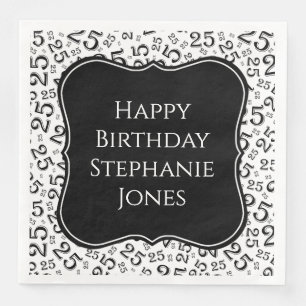 25th Birthday Black Random Number Pattern 25 Napkin
