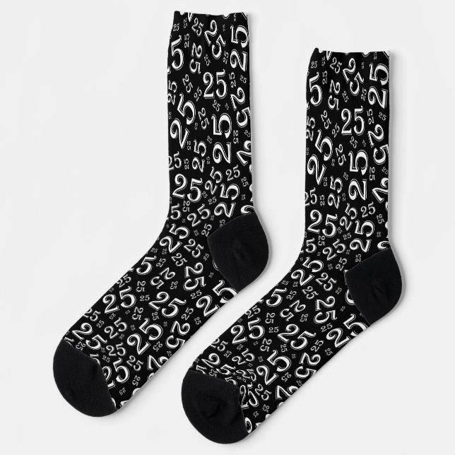 25th Birthday Black/White Random Number Pattern Socks (Left)