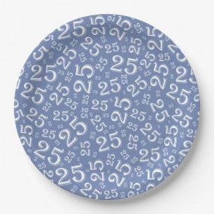 25th Birthday Blue Random Number Pattern 25 Paper Plate