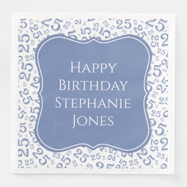 25th Birthday Blue/White Bracket Number Pattern Napkin (Front)