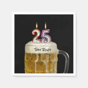 25th birthday candles in beer napkin