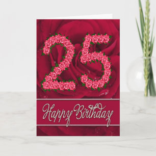 25th birthday card with roses and leaves