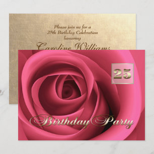 25th Birthday Celebration Elegant Pink Rose Invitation