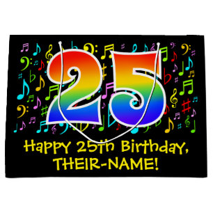 25th Birthday - Colorful Music Symbols, Rainbow 25 Large Gift Bag