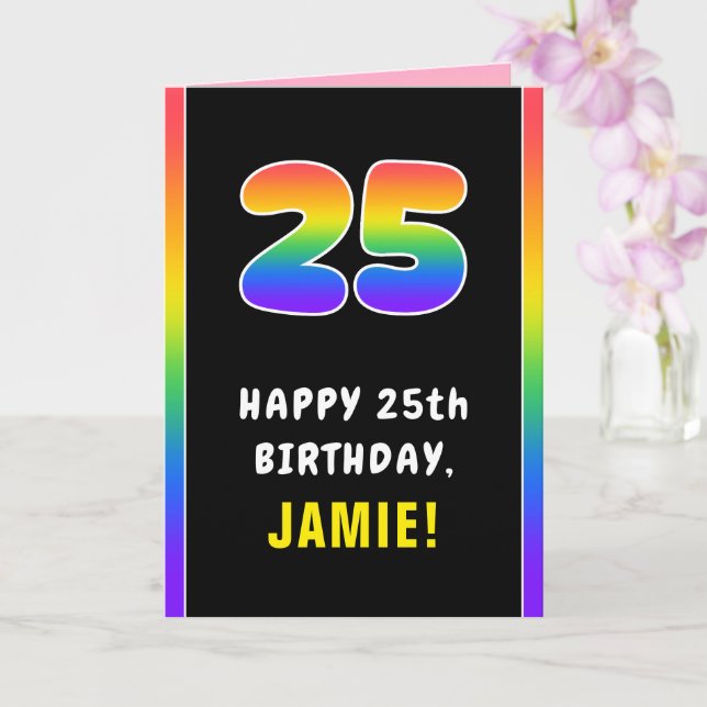 25th Birthday: Colourful Rainbow # 25, Custom Name Card (Orchid)