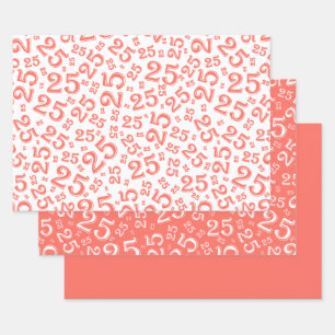 25th Birthday Coral & White Number Pattern 25 Wrapping Paper Sheet