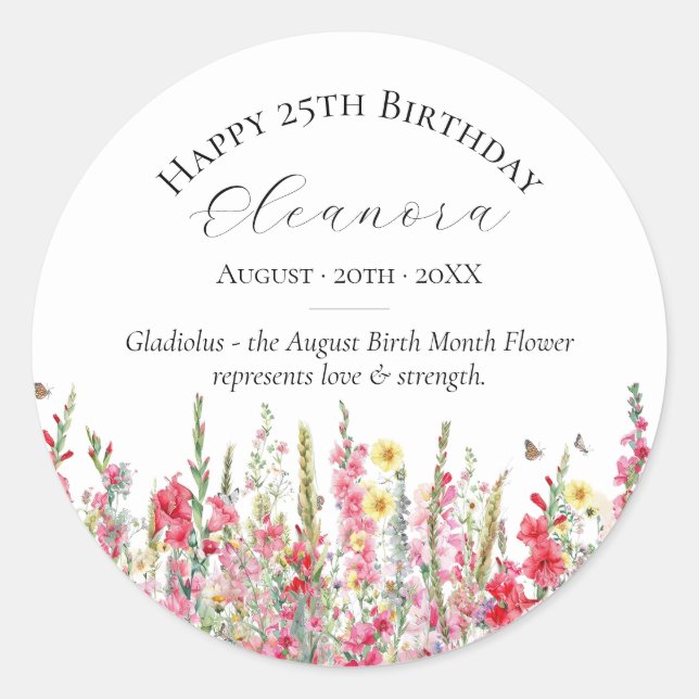 25th Birthday Custom Sticker August Birth Flower (Front)