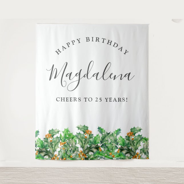 25th Birthday December Birth Flower Backdrop Tapestry (Front)