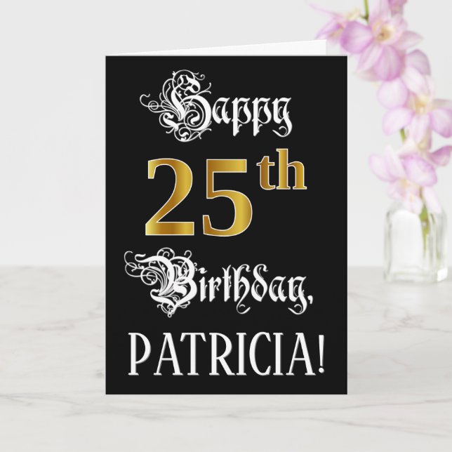 25th Birthday — Fancy Script; Faux Gold Look; Name Card (Orchid)