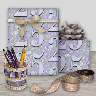 25th Birthday Filigree Floral Typography Wrapping Paper