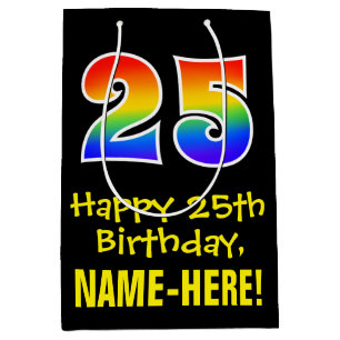25th Birthday: Fun, Bold, Colourful, Rainbow "25" Medium Gift Bag