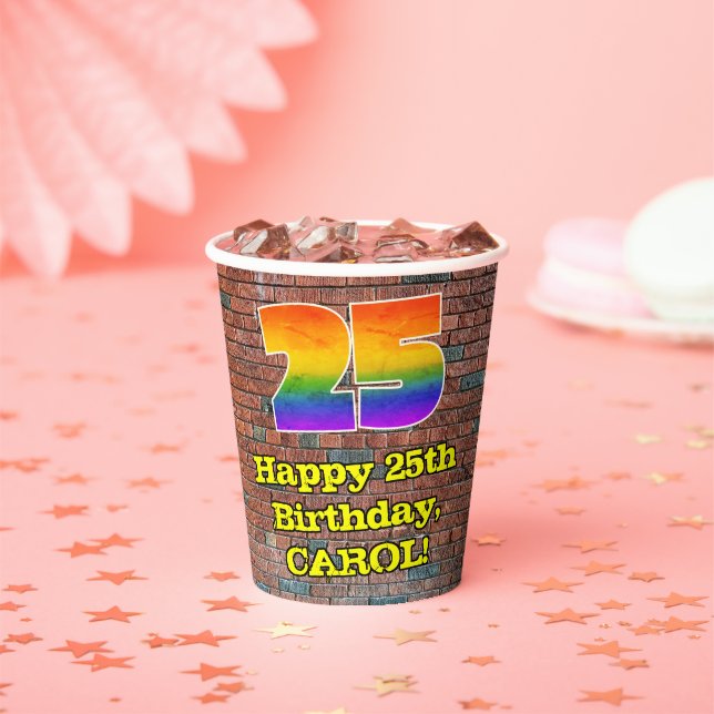25th Birthday: Fun Graffiti-Inspired Rainbow 25 Paper Cups (Insitu)