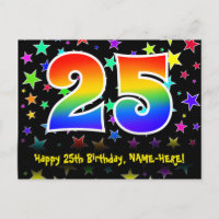 25th Birthday: Fun Stars Pattern, Rainbow 25, Name