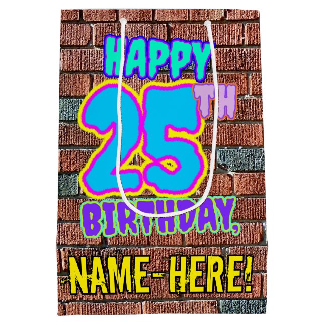 25th Birthday: Fun, Urban Graffiti Inspired Look Medium Gift Bag (Back)