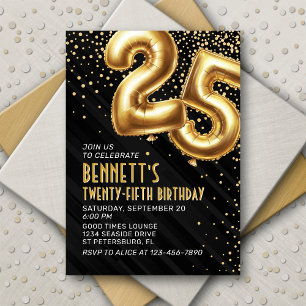 25th Birthday Gold Black Invitation