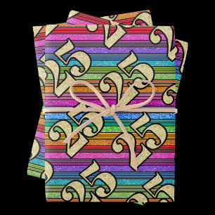 25th Birthday Gold Numbers Glitter Rainbow Stripe Wrapping Paper Sheet