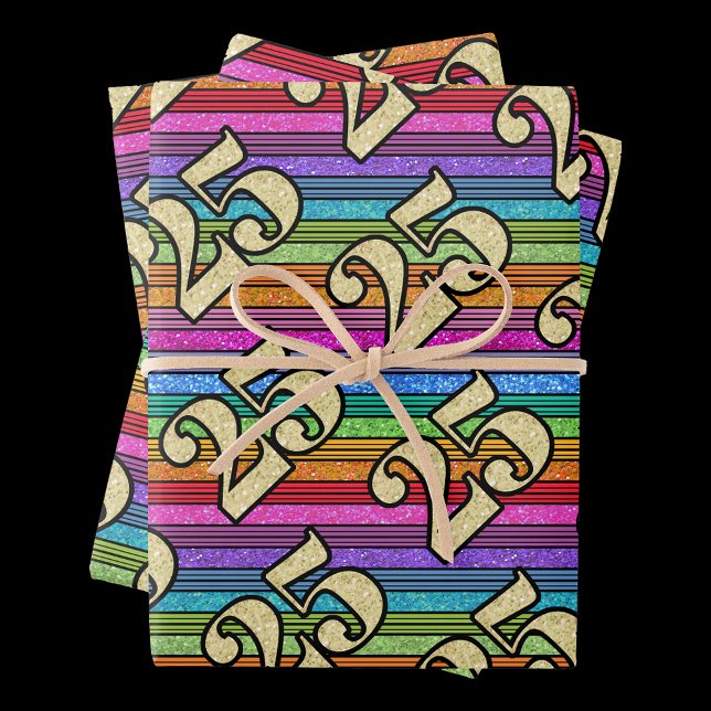 25th Birthday Gold Numbers Glitter Rainbow Stripe  Wrapping Paper Sheet (Creator Uploaded)