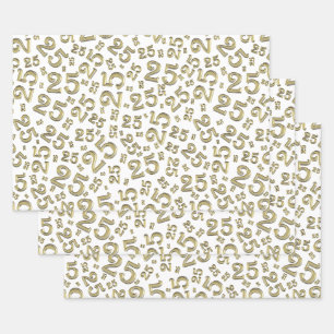 25th Birthday Gold & White Random Number Pattern Wrapping Paper Sheet