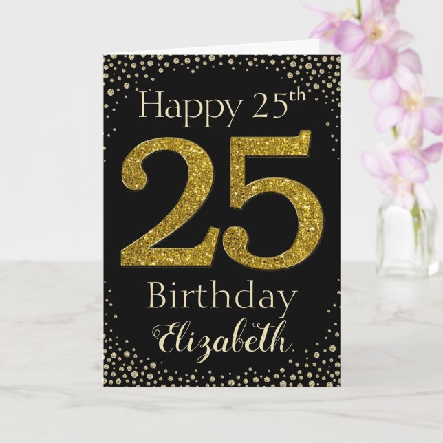 25th Birthday Golden Glitter Card (Orchid)