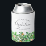 25th Birthday Holly December Birth Flower Custom Can Cooler<br><div class="desc">Festive green holly and red berries decorate this birthday party can cooler. Elegant typography spells out Happy Birthday and Cheers to your birthday years. The birthday celebrant's name is written in between in a trendy script.</div>