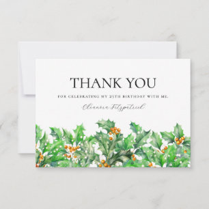25th Birthday Holly December Birth Flower Custom Thank You Card