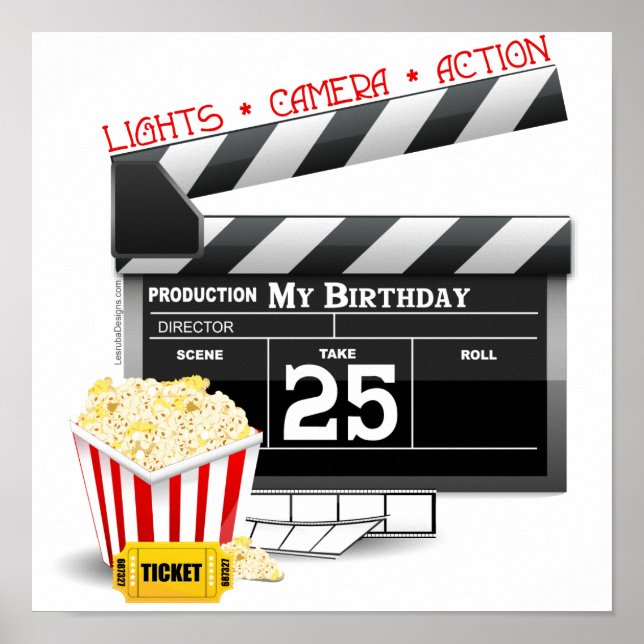 25th Birthday Hollywood Movie Party Poster (Front)