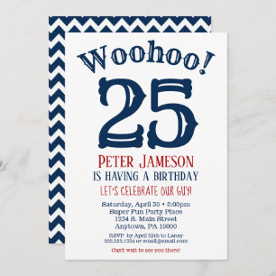 25th Birthday Invitation Mens Navy Blue
