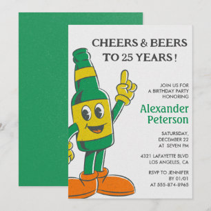 25th birthday invitations Beer Funny Vintage Men