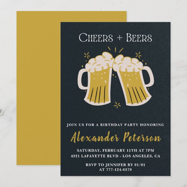 25th birthday invitations Cheers Beers Rustic Men  (Front/Back)