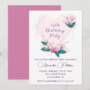 25th birthday invitations Elegant Boho pink