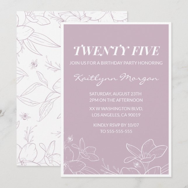 25th birthday invitations Elegant Modern Floral (Front/Back)