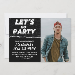 25th birthday invitations Men Black Photo