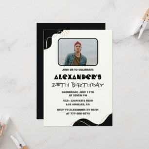 25th birthday invitations Men Black Simple Photo