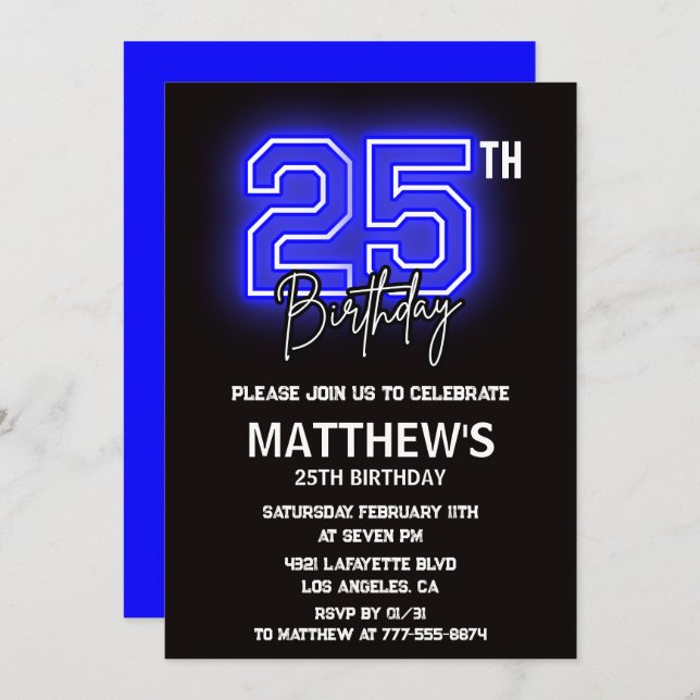 25th birthday invitations Men Sport Neon (Front/Back)