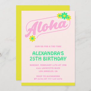 25th birthday invitations Tropical Aloha Pink