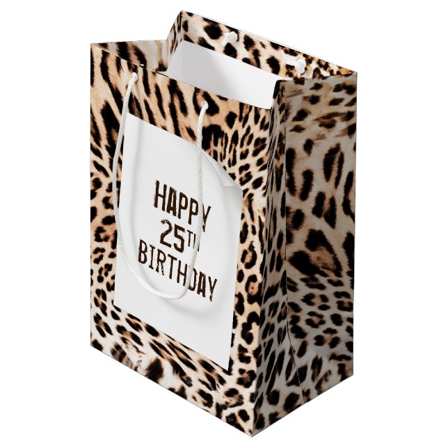 25th Birthday Leopard Fur Print  Medium Gift Bag (Front Angled)