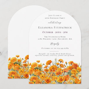 25th Birthday Marigold October Birth Flower Arch Invitation