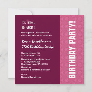 25th Birthday Modern Wine and Pink Pattern Invitation
