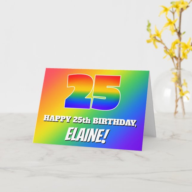 25th Birthday: Multicolored Rainbow Pattern # 25 Card (Yellow Flower)