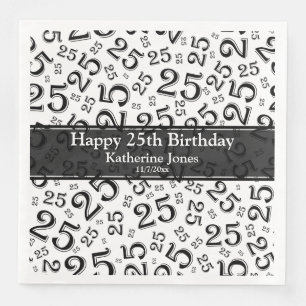 25th Birthday Number Number Pattern Black/White Napkin
